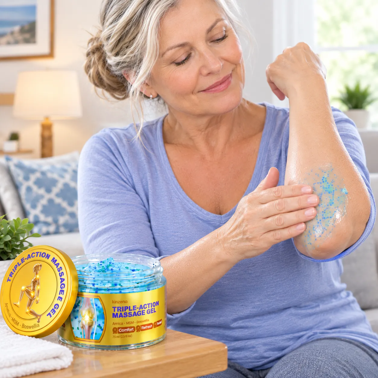Kinzeno Gel applied to arm and elbow
