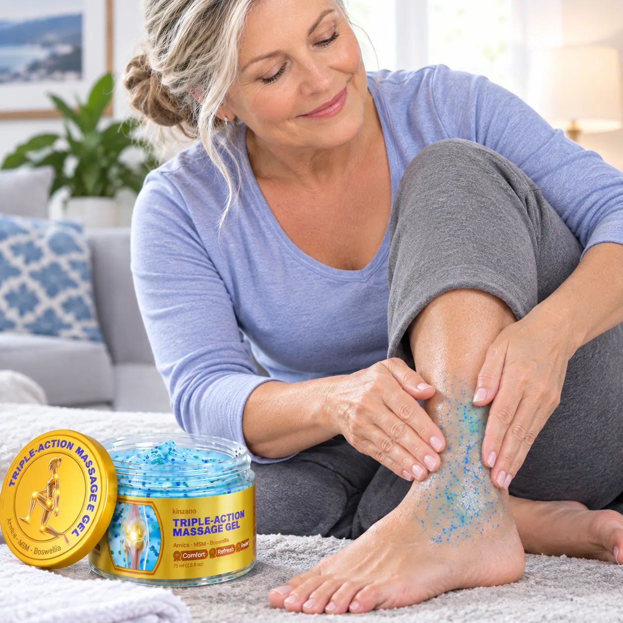 Kinzeno Gel applied to foot and ankle