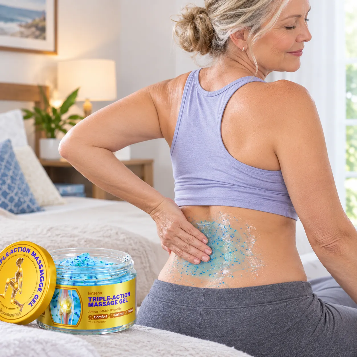Kinzeno Gel applied to lower back